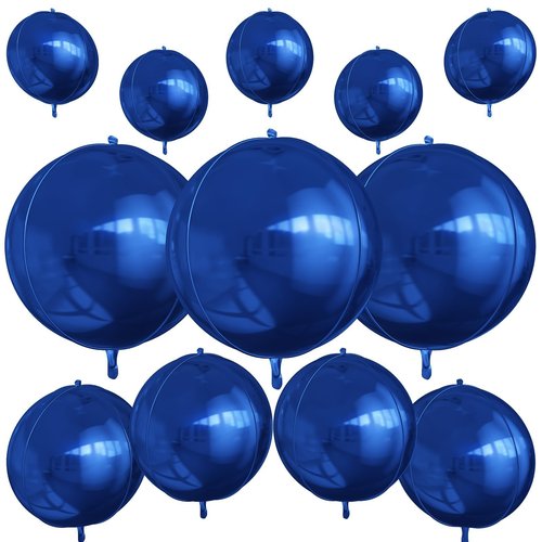 12Pcs Navy Blue Round Foil Balloons, 22" 15" 10" 4D Helium Ball Balloon, Metallic Blue Foil Balloon for Birthday Graduation Wedding Anniversary New Year Eve Disco Prom Party Decorations