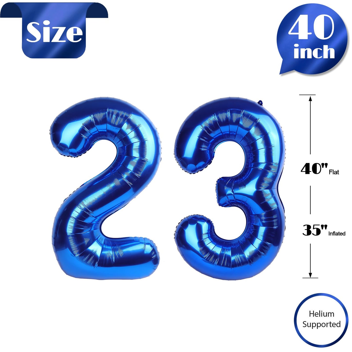 Navy Blue Number 23 Balloon 40 inch, 23 Number Balloons, 23rd Navy Blue Birthday Decorations, 23 Year Old Women Men Blue Party Supplies