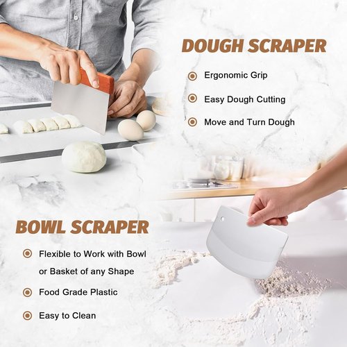 **Sourdough Proofing Basket Set - 9" Round & 10" Oval Banneton with Bread Lame, Danish Whisk & Scrapers**