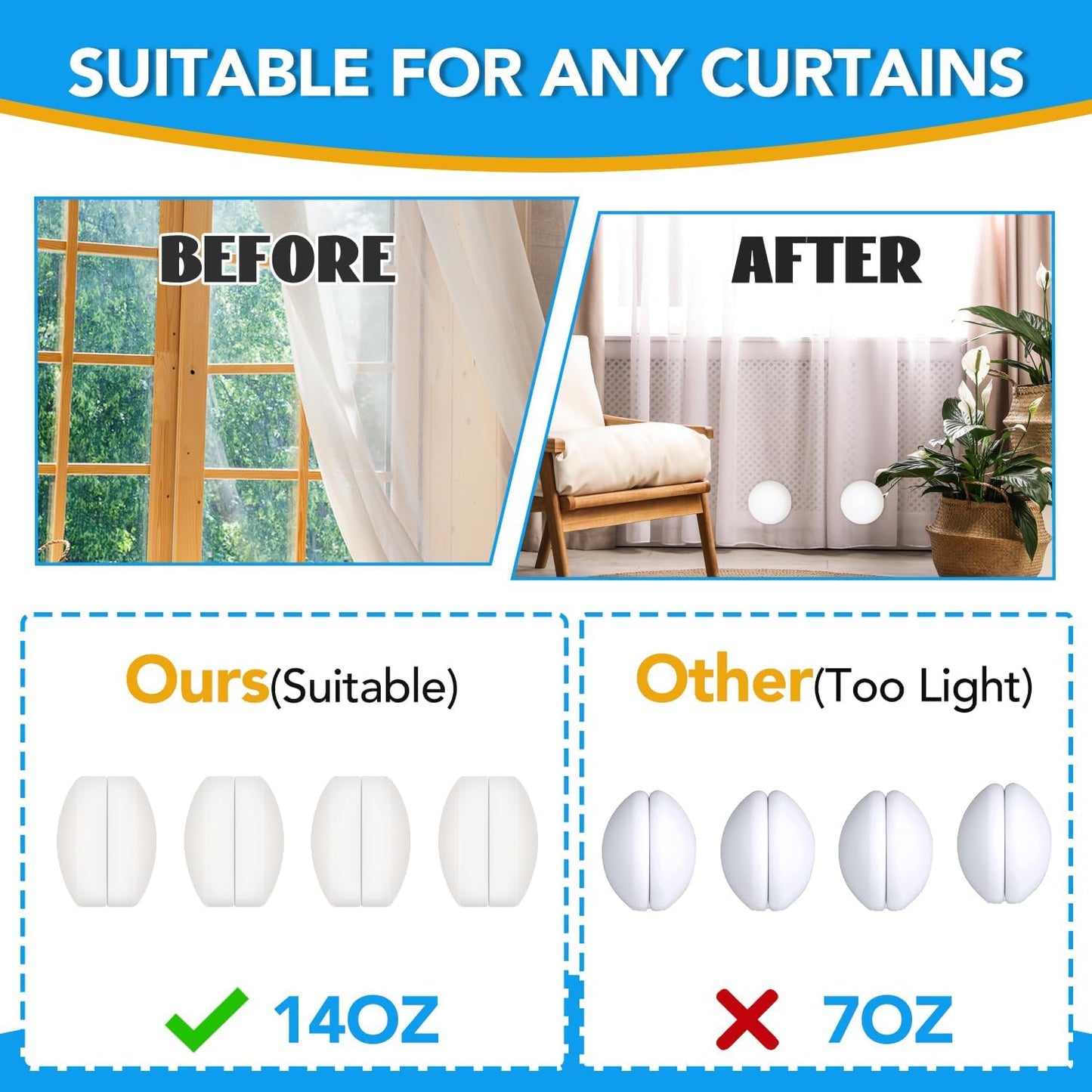 Skiennix Shower Curtain Weights - Heavy-Duty Silicone Magnets to Prevent Blowing | 8 Pcs Set