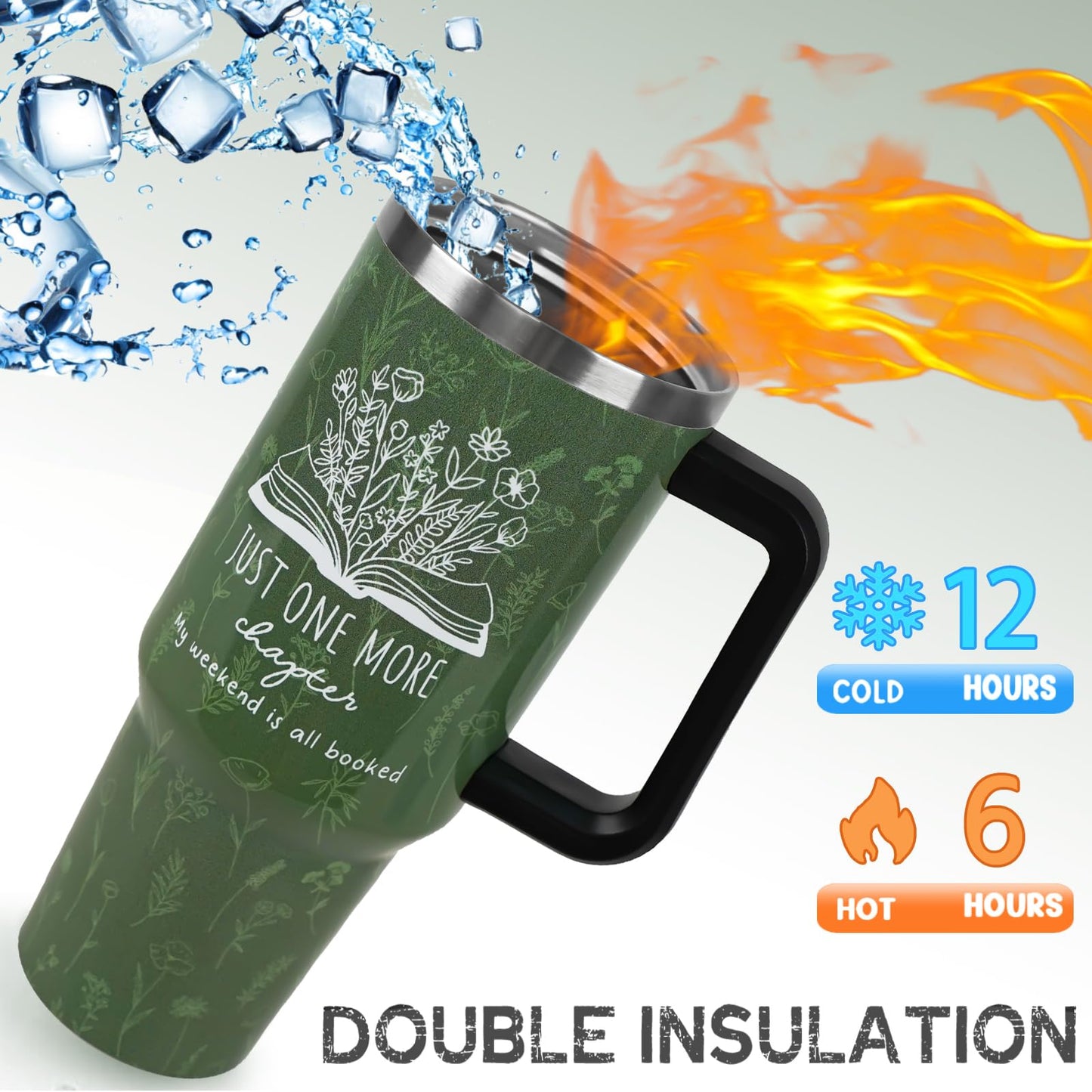 Nqhsionv Book Lovers Gifts 40oz Book Lover Tumbler with Handle and Straw Bookish Coffee Travel Mugs Insulated Cup Gifts for Women Readers,Reading,Bookish,Librarian,Books Accessories
