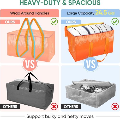 BALEINE Oversized Moving Bags - Heavy-Duty Storage Totes with Reinforced Handles | 2-Pack (Orange)