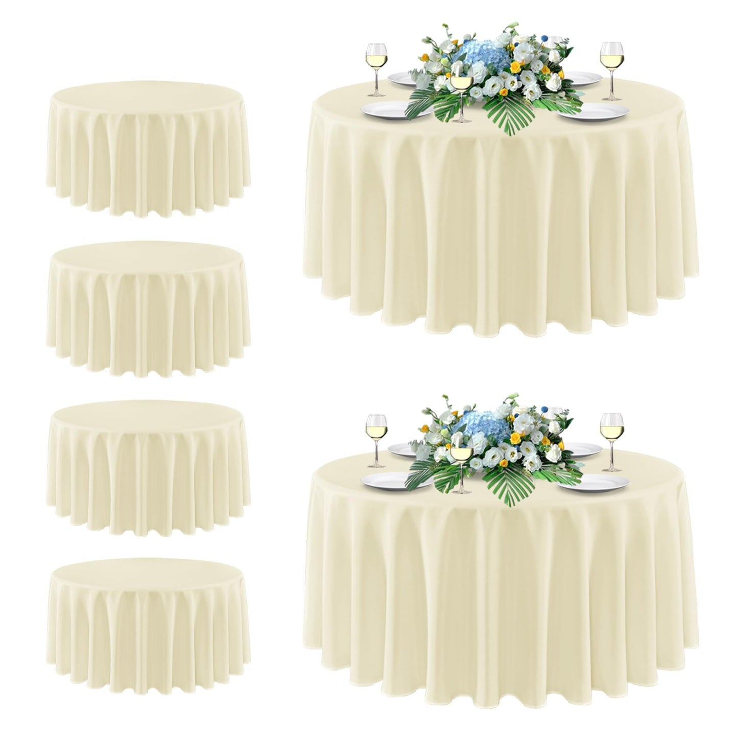 sancua Round Tablecloth 108 Inch Diameter, 6 Pack - Circle Polyester Fabric Table Cloth for Wedding Party Reception Banquet Birthday, Washable Formal Table Cover (Fit 42-96 Inch Tables), Beige