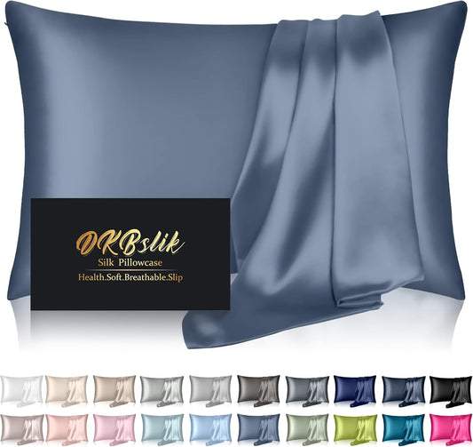 Skiennix Mulberry Silk Pillowcase - King Size Anti-Acne Cooling Beauty Sleep | Ash Blue, Hidden Zipper