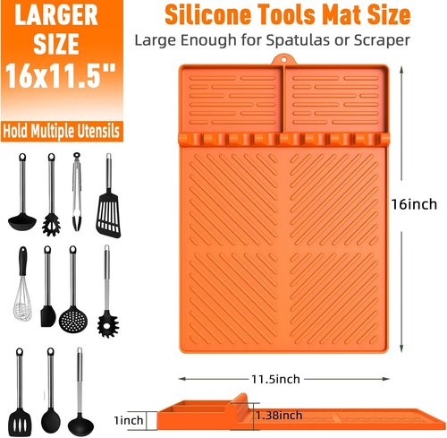 Blackstone Silicone Grill Mat - BBQ Griddle Tool with Drip Pad & Spatula Mat | Outdoor Kitchen Essential (Orange)