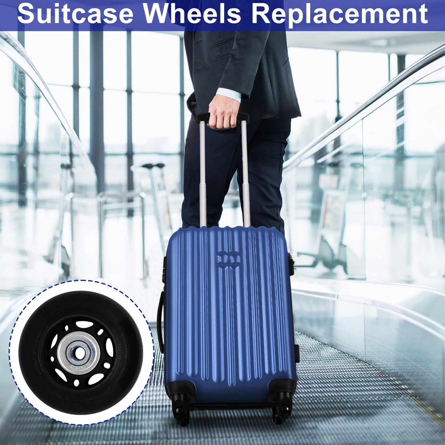 S SYDIEN 64mm x 24mm Luggage Suitcase Replacement Wheels, Black Inline Skate Wheels, Silent PU Caster Wheel Bearings Repair Kit for Trolley Carry-on Roller Travel Bag, 2 Pack