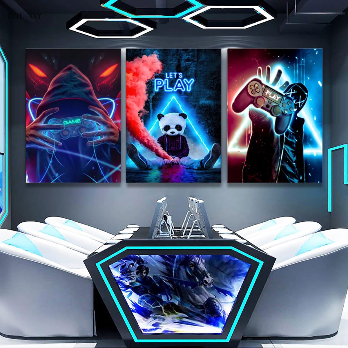 NCYEL Gamer Wall Art Set - Neon Canvas Prints for Cyberpunk Decor | Unframed 12x16 Inches Posters for Game Room, Bedroom, Office