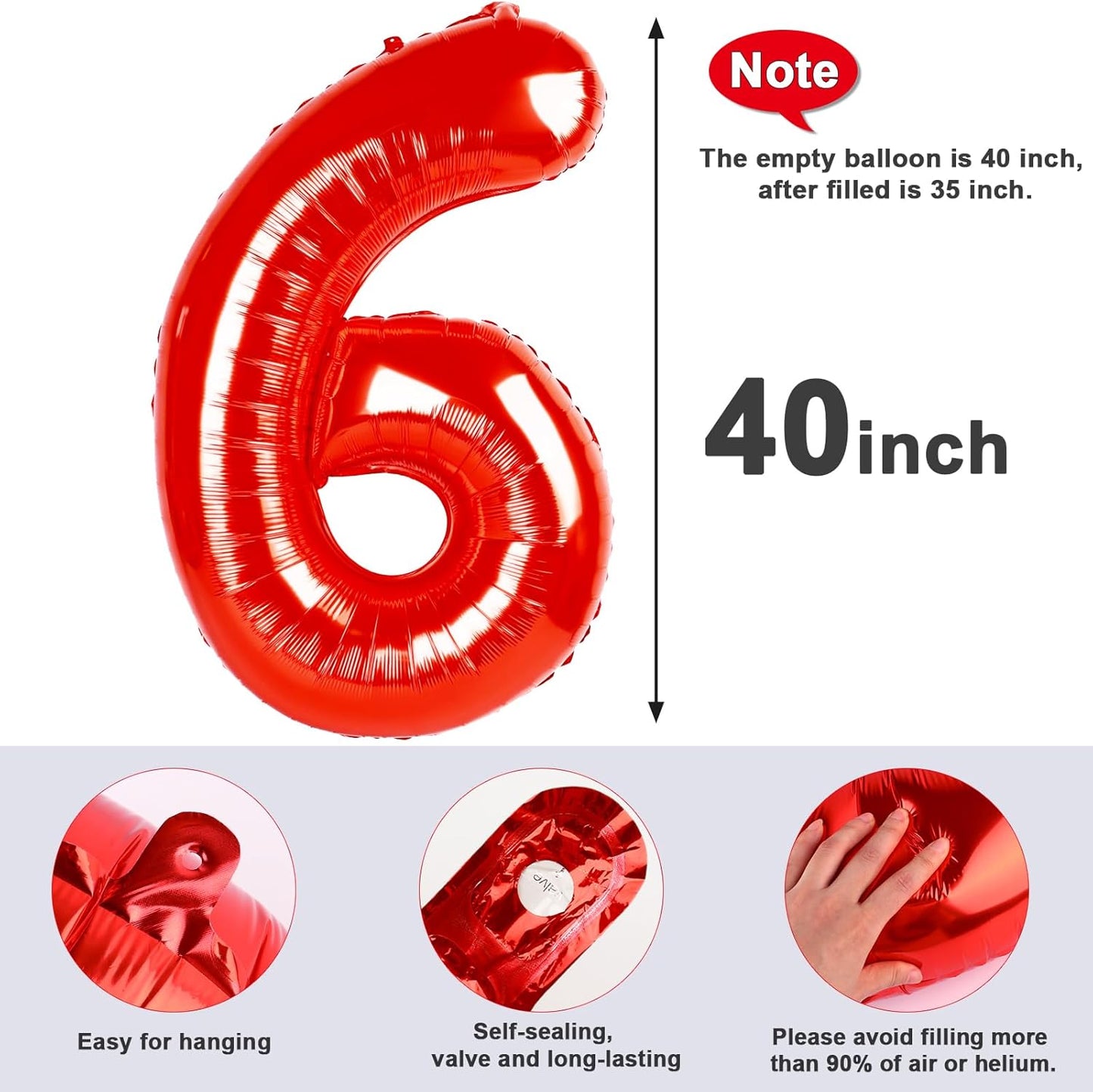 Number 6 Balloon - 40 Inch Red Birthday Decoration for 6th Birthday Celebrations | Perfect for Men & Women