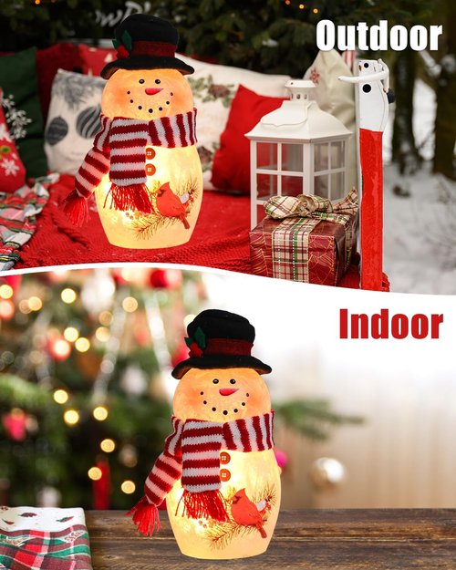 Bdor Snowman Christmas Decoration - 6.3 Inch Glass Figurine with Cardinal & Red Scarf for Holiday Décor