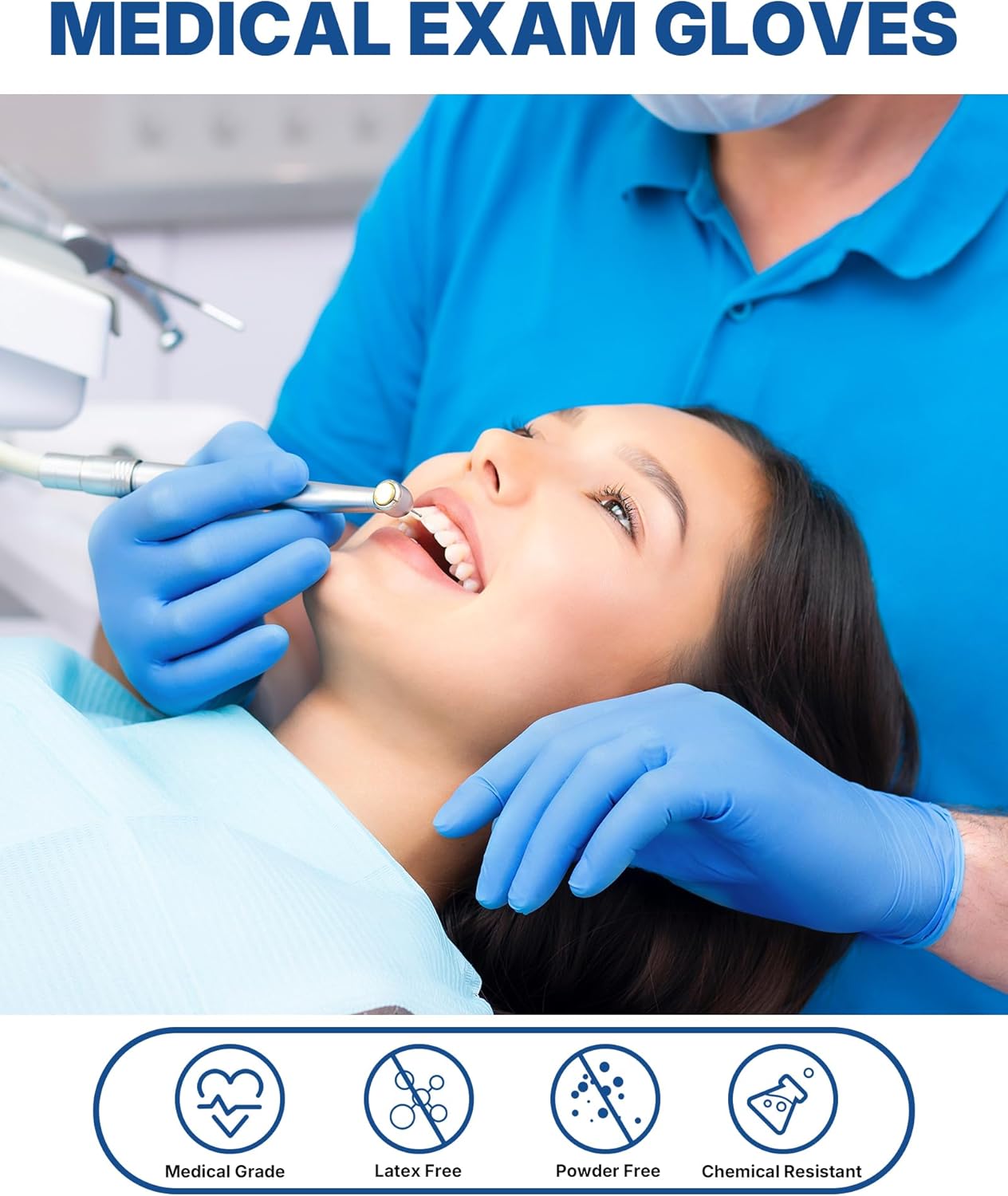 Schneider Vinyl Exam Gloves - Blue Disposable, Latex-Free & Powder-Free for Medical Use | Cooking & Cleaning