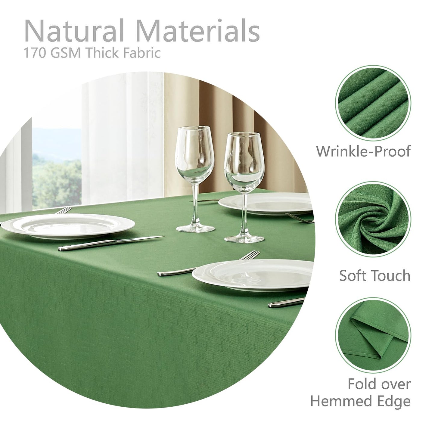 Veblandy Rectangle Tablecloth Waterproof 52x70 inch Linen Textured Table Cloth Stain and Wrinkle Resistant Washable, Decorative Fabric Table Cover for Dining, Party and Camping, Green