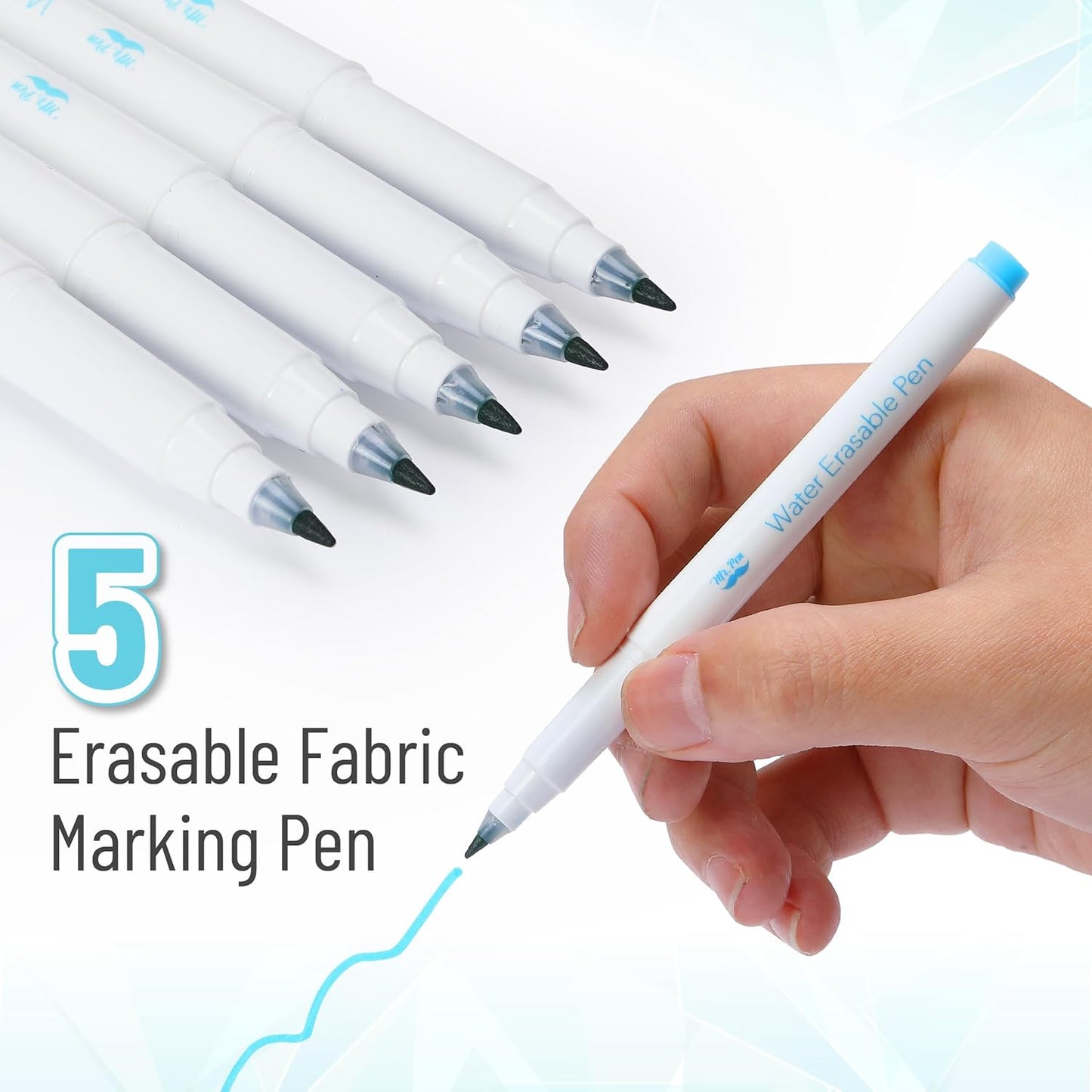 Mr. Pen Fabric Markers - Erasable & Water Soluble, 5 Pack in Blue | Perfect for Sewing Projects