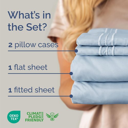 Cal King Size Sheet Set by Hotel Luxury | Comfy, Breathable & Cooling - Soft, Wrinkle-Free, Deep Pockets - Sky Blue