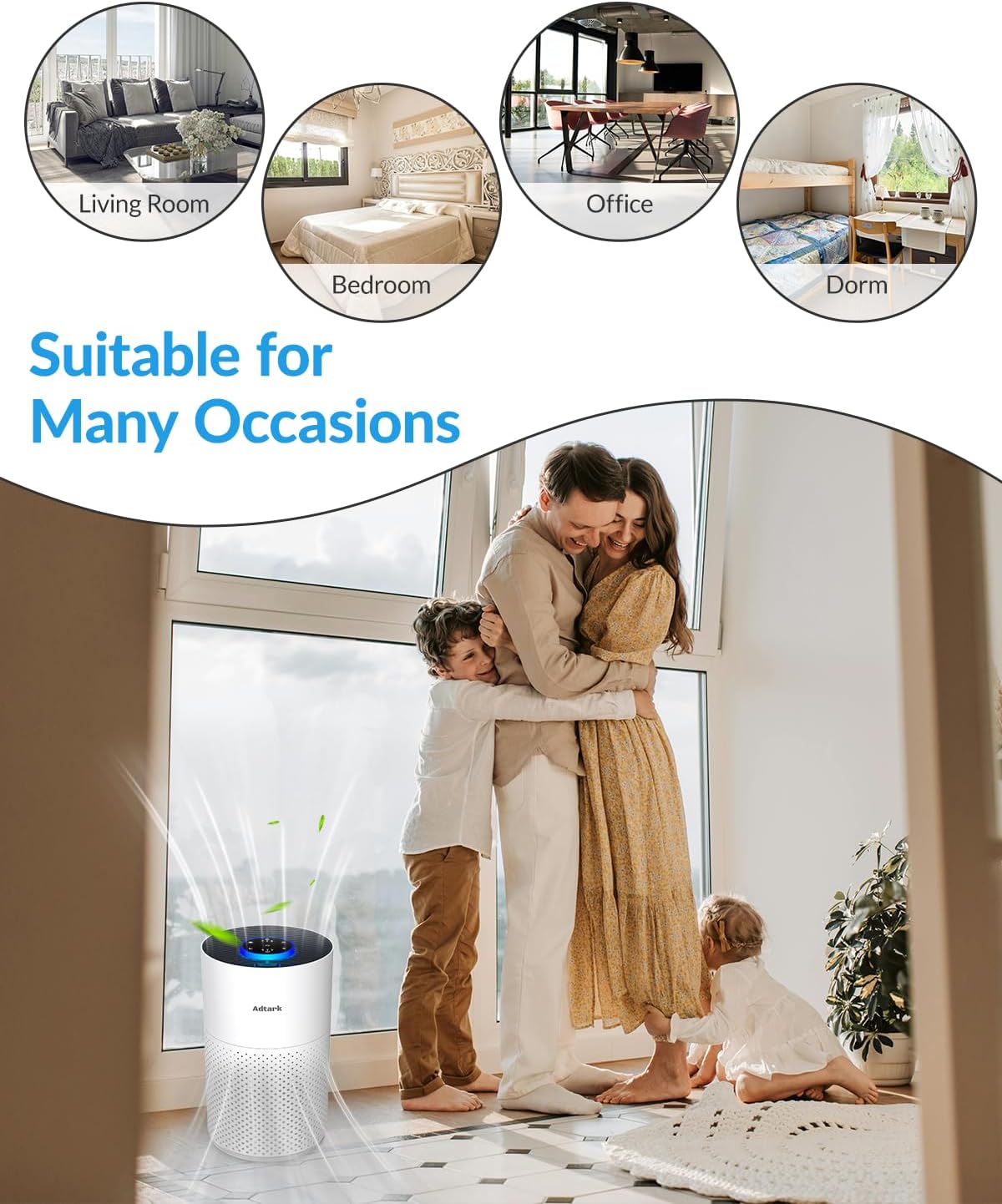 ADTARK Air Purifier - 3-in-1 Filter with Sleep Mode & Aroma Function | White Room Air Cleaner for Home & Office