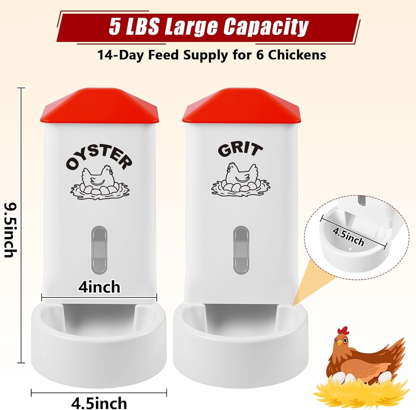 Skiennix Oyster Shell & Grit Feeder Combo - PVC Chicken Feeder with Viewing Window | Coop Accessory for Healthier Hens