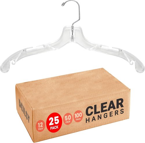 DEILSY™ Clear Plastic Hangers - Durable 25-Pack for Wardrobe Organization | Versatile Coat Hangers for Home & Retail