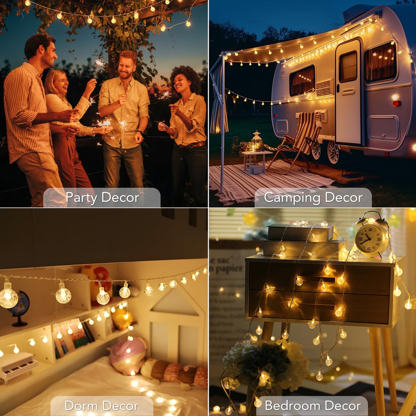 Metaku Globe String Lights Fairy Lights Battery Operated 16.4ft 50LED String Lights with Remote Waterproof Indoor Outdoor Hanging Lights Decorative Christmas Lights for Home Party Patio Garden Wedding