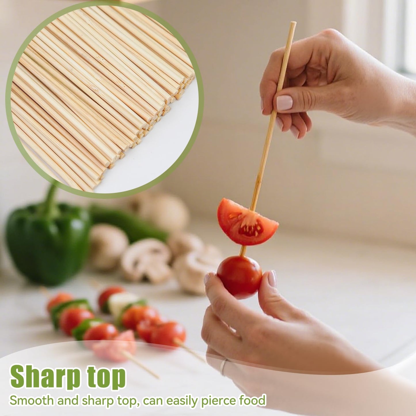 200PCS 6 inch Bamboo Skewers for BBQ,Appetizer,Fruit,Cocktail,Chocolate Fountain,Kitchen, Grilling,Crafting and Party. More Size Choices 6"/8"/10"/12"/36"