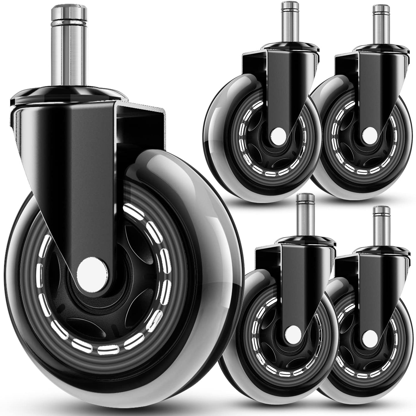 RidRed Office Chair Wheels - Heavy-Duty 3-Inch Rubber Casters | Universal Fit, Noise-Free for All Floors (Set of 5)