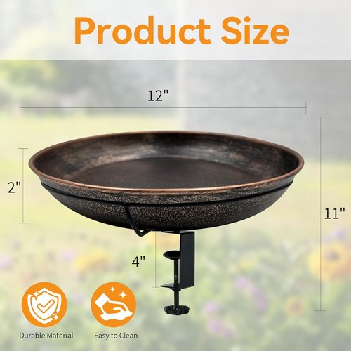 Deck Mounted Bird Bath - Easy to Clean Metal Birdbath with Detachable Bowl | 0.7 Gallon Capacity for Outdoor Decor