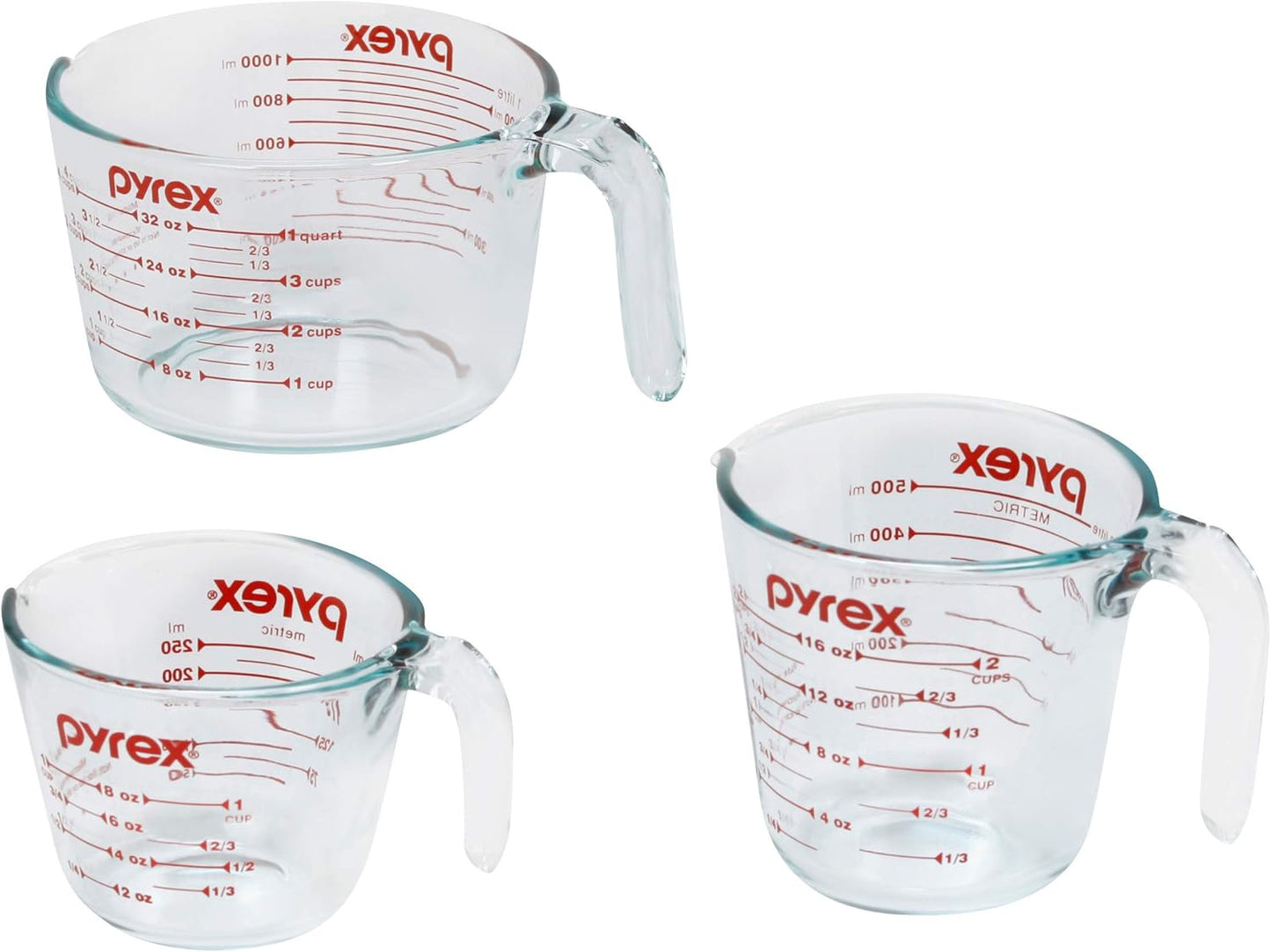 Pyrex Essentials Glass Measuring Cups Set - 3-Pack (1, 2 & 4 Cup) | Oven, Dishwasher, Freezer & Microwave Safe