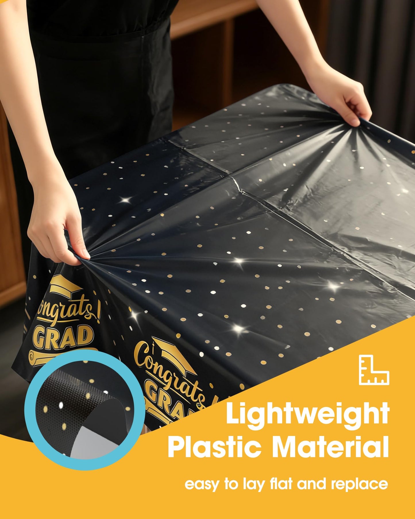 Niuara Black Graduation Tablecloth 2026 – 4 Pack 54" x 108" Disposable Tablecloths for 6FT Tables, Class of 2026 Graduation Party Decorations & Supplies
