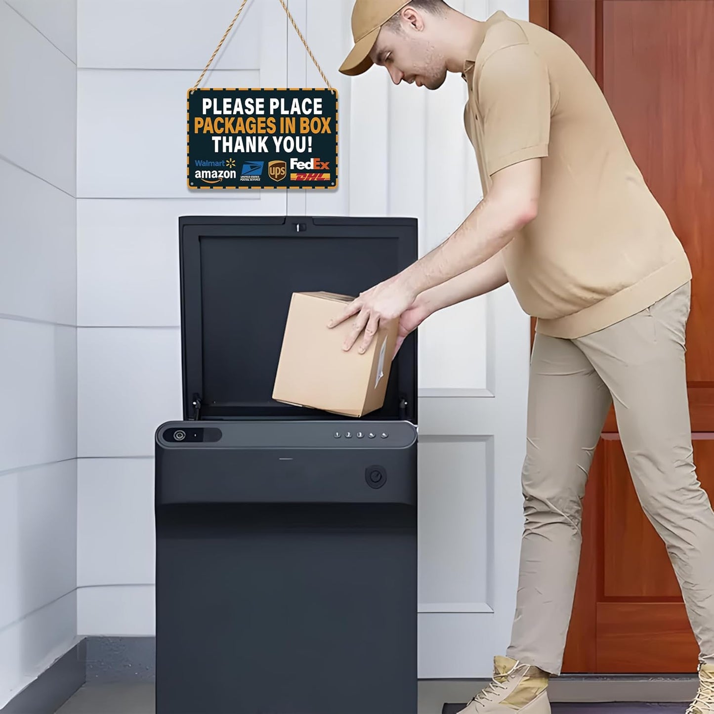 Please Leave Packages Here Sign - Self-Adhesive Waterproof Delivery Sticker for Home & Office