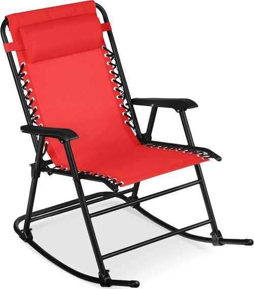 Best Choice Products Outdoor Zero Gravity Rocking Chair - Folding Reclining Patio Lounge with Adjustable Pillow | Crimson Red