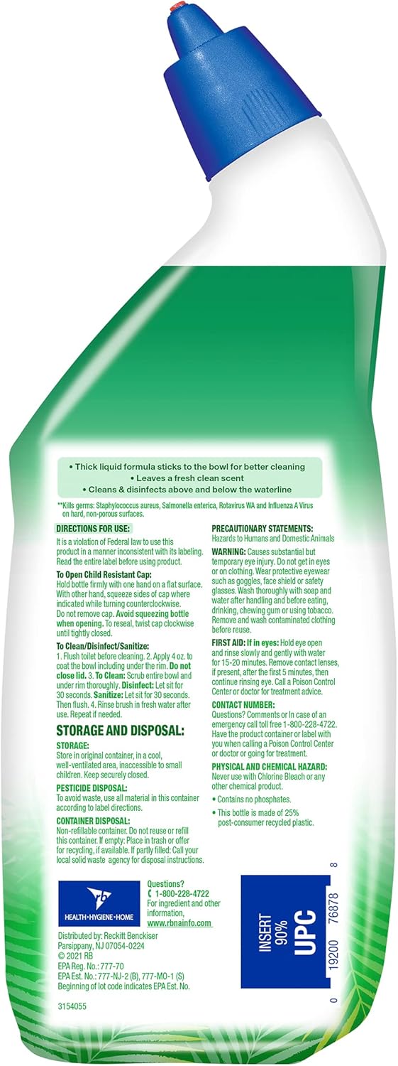 Lysol Toilet Bowl Cleaner Gel - Powerful Stain Removal & Disinfecting | Forest Rain Scent, 24oz