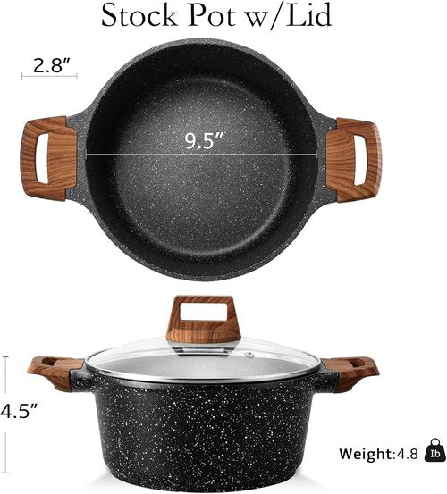 ESLITE LIFE Nonstick Stock Pot - 5 Quart Granite Casserole for Soup & Pasta | Induction Compatible, Black