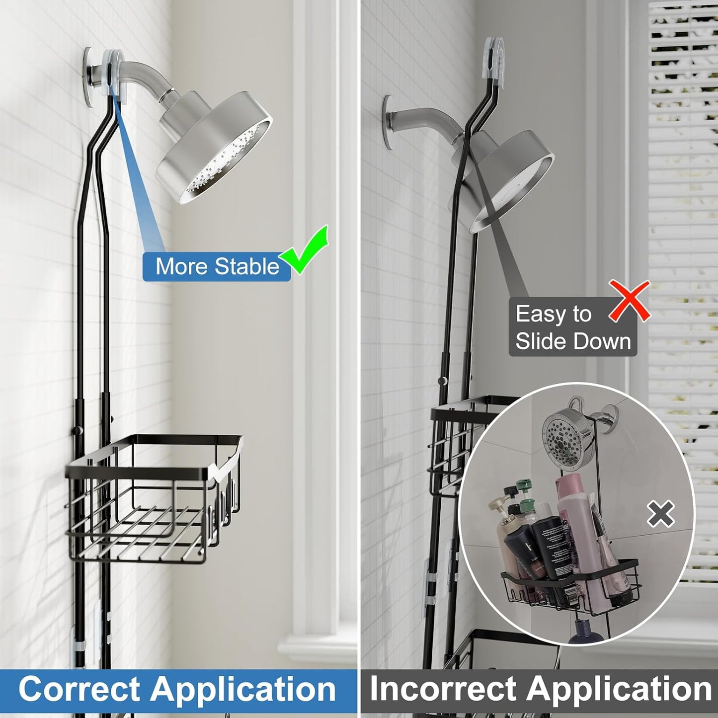 Skiennix Shower Organizer - Upgraded Extended Length Rustproof Shampoo & Soap Holder | Large Hanging Caddy