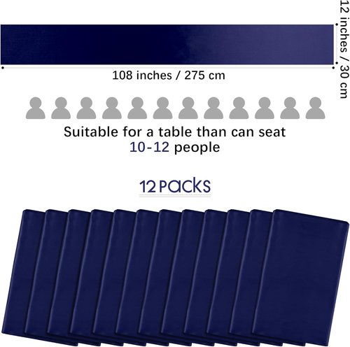 Aneco Satin Table Runner - 12 Pack Navy Blue 12 x 108 Inch for Weddings & Events Decor