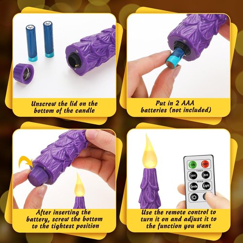 Baquler Flameless Advent Candles Set - 5 Pcs 10-Inch LED Taper Candles with Remote Timer | Purple, Pink, White