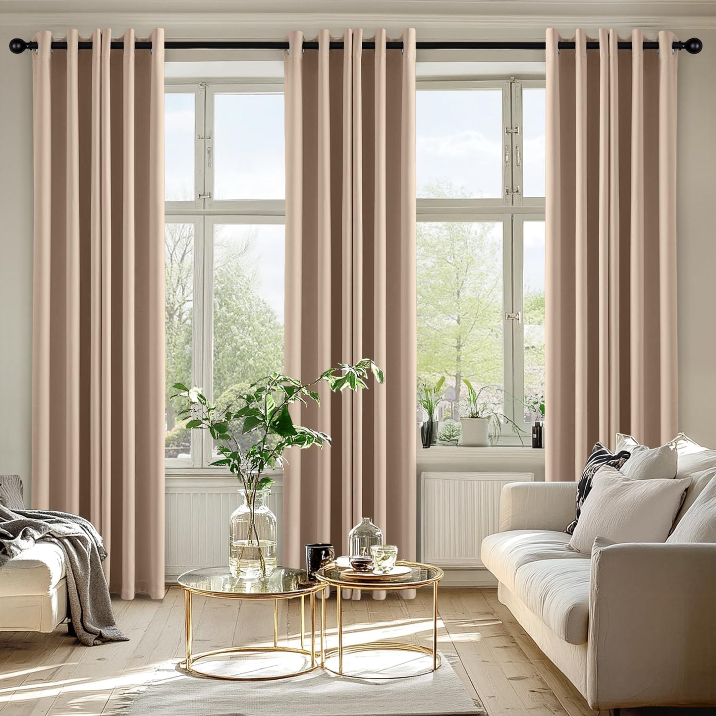 MIULEE Beige Blackout Curtains - Thermal Insulated Room Darkening Drapes | 72 Inches Long, 2 Panels