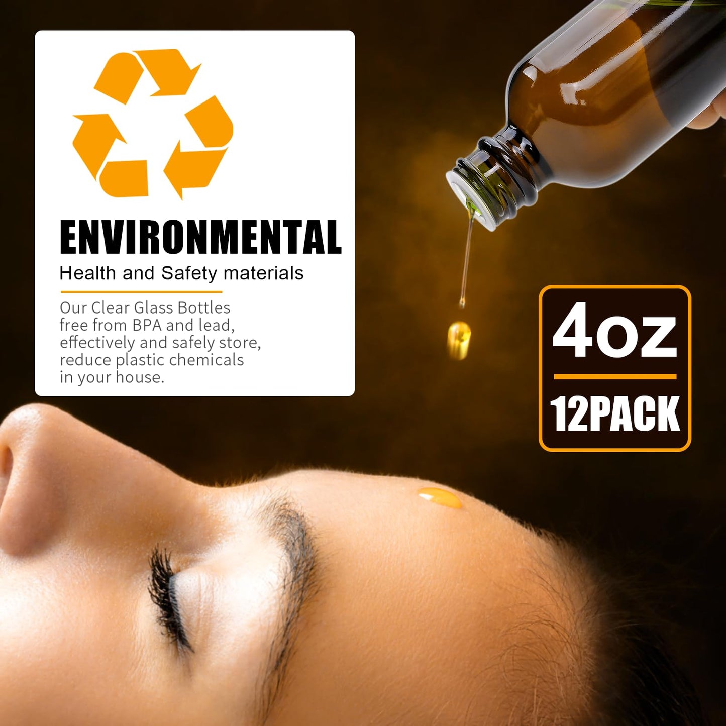 YINGERHUAN 4 oz Amber Glass Bottles - Small Glass Jars with Black Lids Empty Boston Bottle,Dispensing Bottles for Homemade Vanilla Extract, Essential Oils, Herbal Medicine (6)