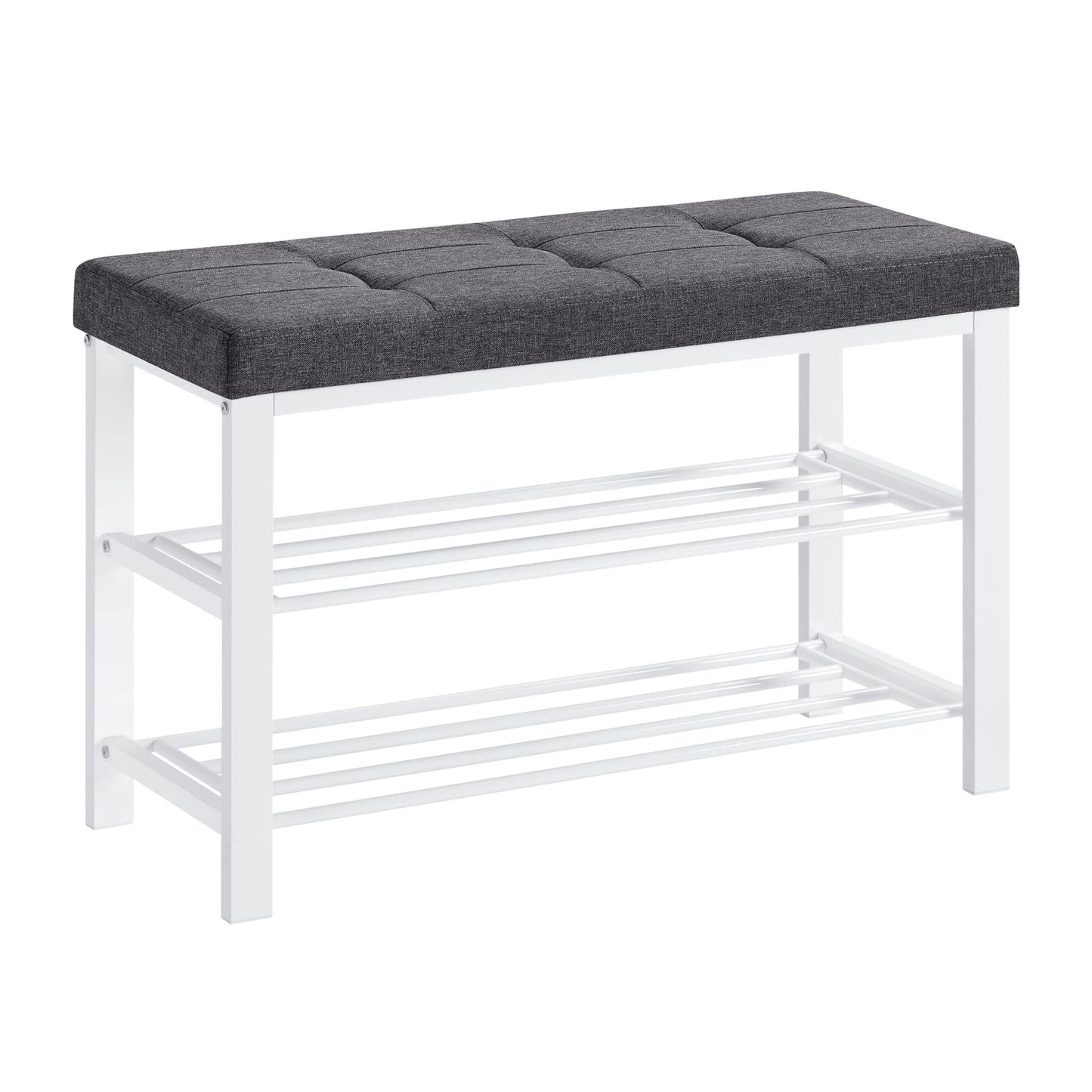 SONGMICS Shoe Bench, Storage Bench, Entryway Bench with Cushion, Shoe Shelf with Seat, Space-Saving, Modern Style, for Living Room, Bedroom, Hallway, Dark Gray and Cloud White ULBS057W01