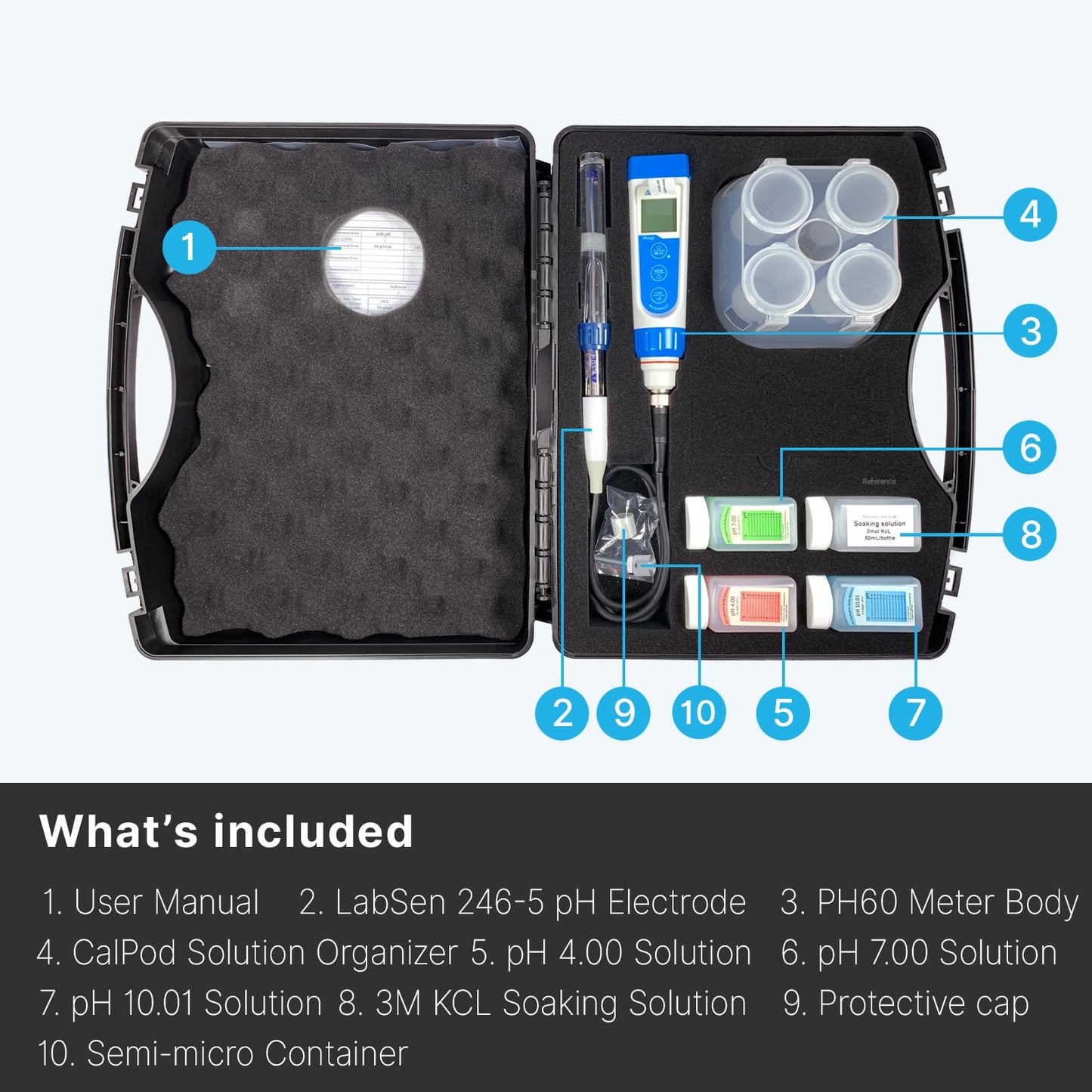 Apera Instruments PH60-MS Handheld pH Meter Tester Kit with LabSen 246-5 ATC Semi-Micro pH Electrode for Lab-Grade pH Measurement in Small Volume or Test Tubes
