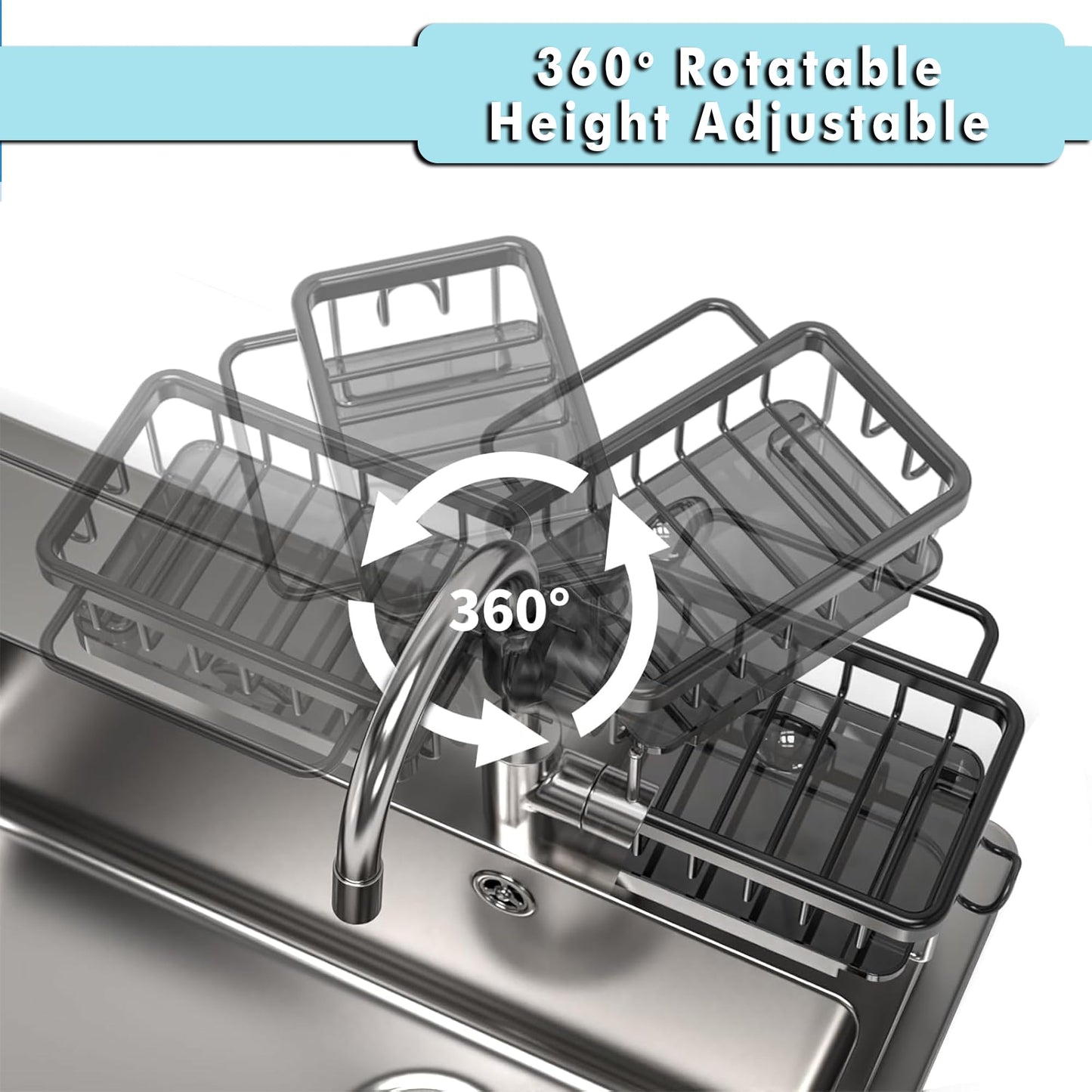 UnIVerse Hub Kitchen Sink Faucet Organizer – Compact Design for Round Faucets (10.6 × 5.7 cm) – Black (Left)