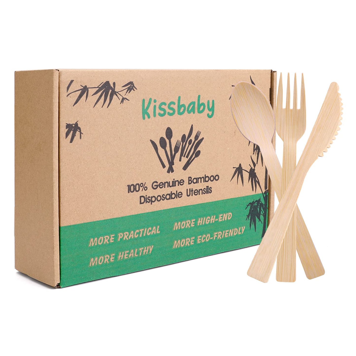 Bamboo Utensils -300 PK (100 Forks 100 Spoons 100 Knives) 6.7" Bamboo Compostable Forks Spoons Knives Disposable Bamboo Cutlery Set Biodegradable Eco Friendly Flatware Renewable Utensil