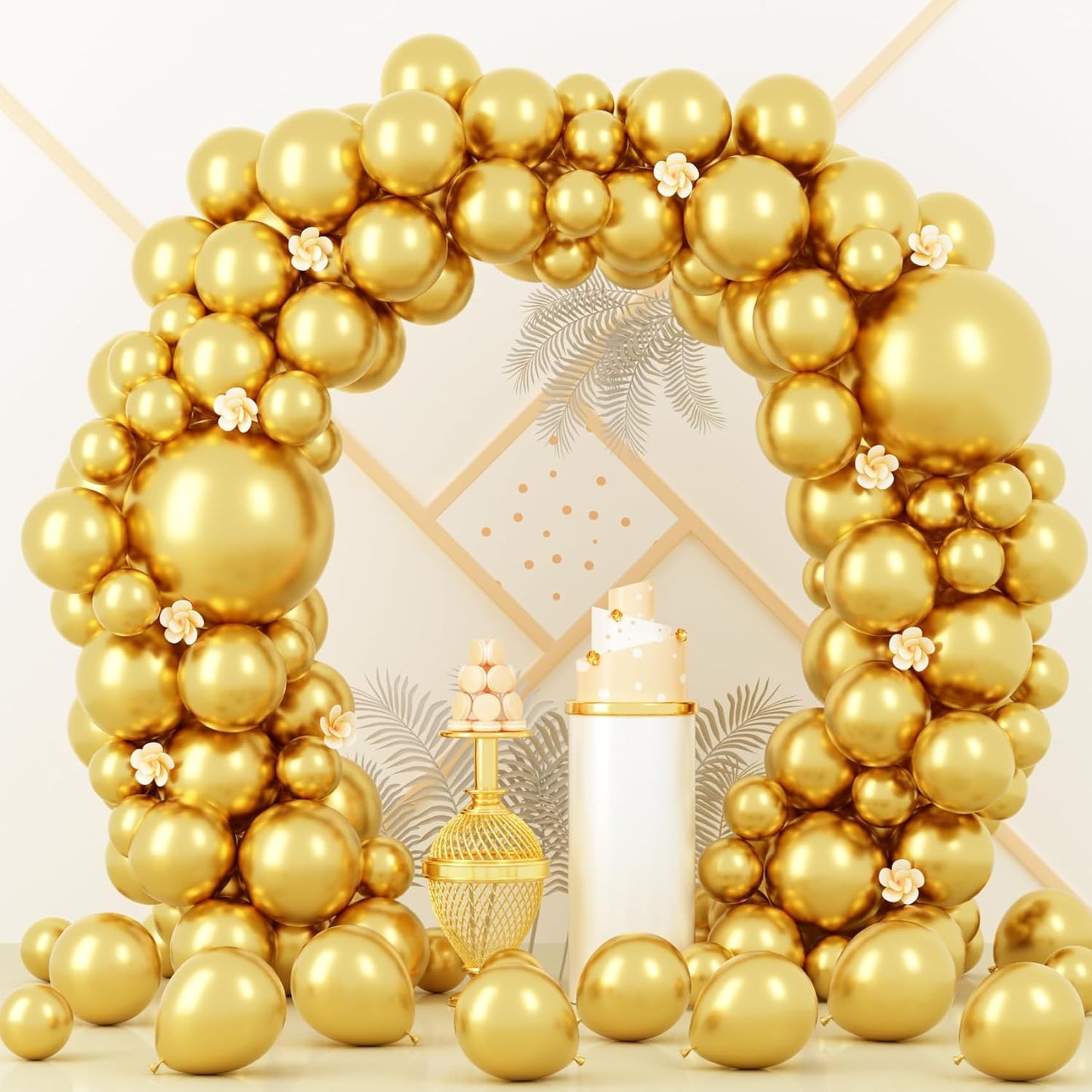 Voircoloria Metallic Gold Balloon Garland Kit - 90 Pack in 5/10/12/18 Inch Sizes for Weddings & Celebrations