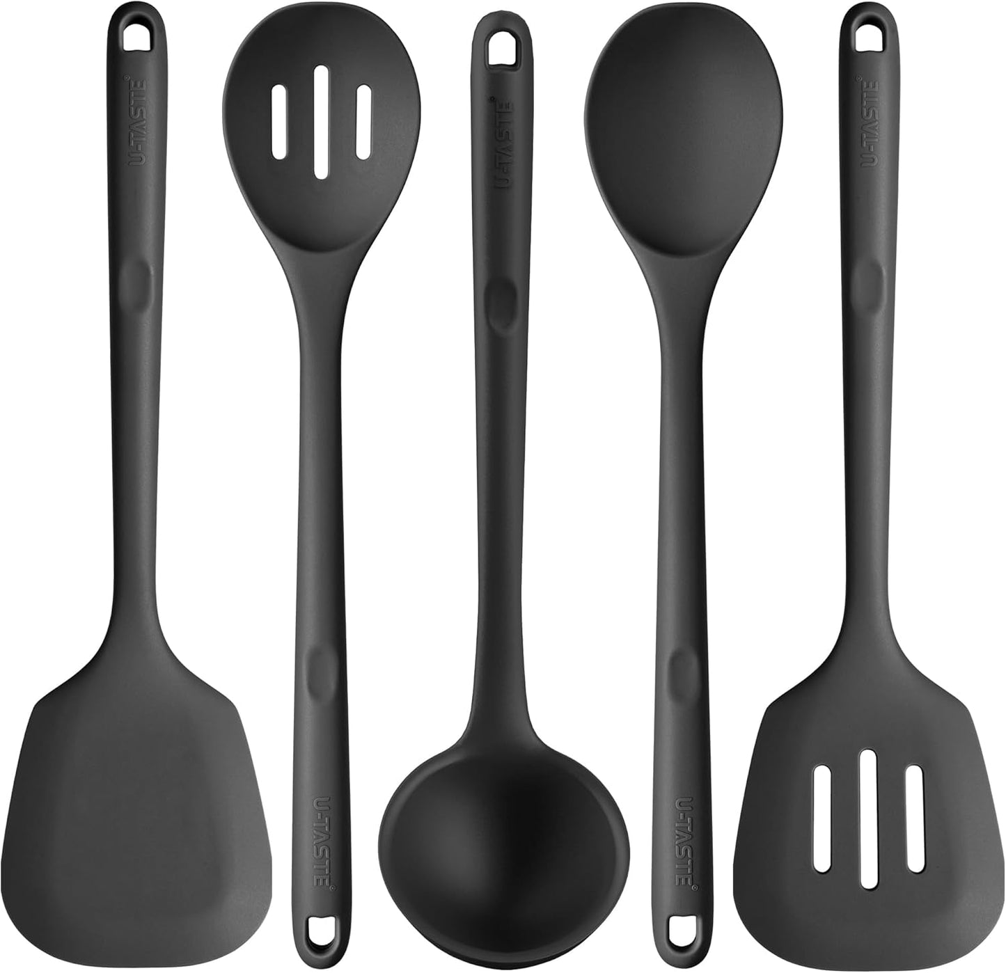 U-Taste Silicone Kitchen Utensil Set - High Heat Resistant, BPA Free, Non-Stick Cooking Tools (5 Pieces, Black)