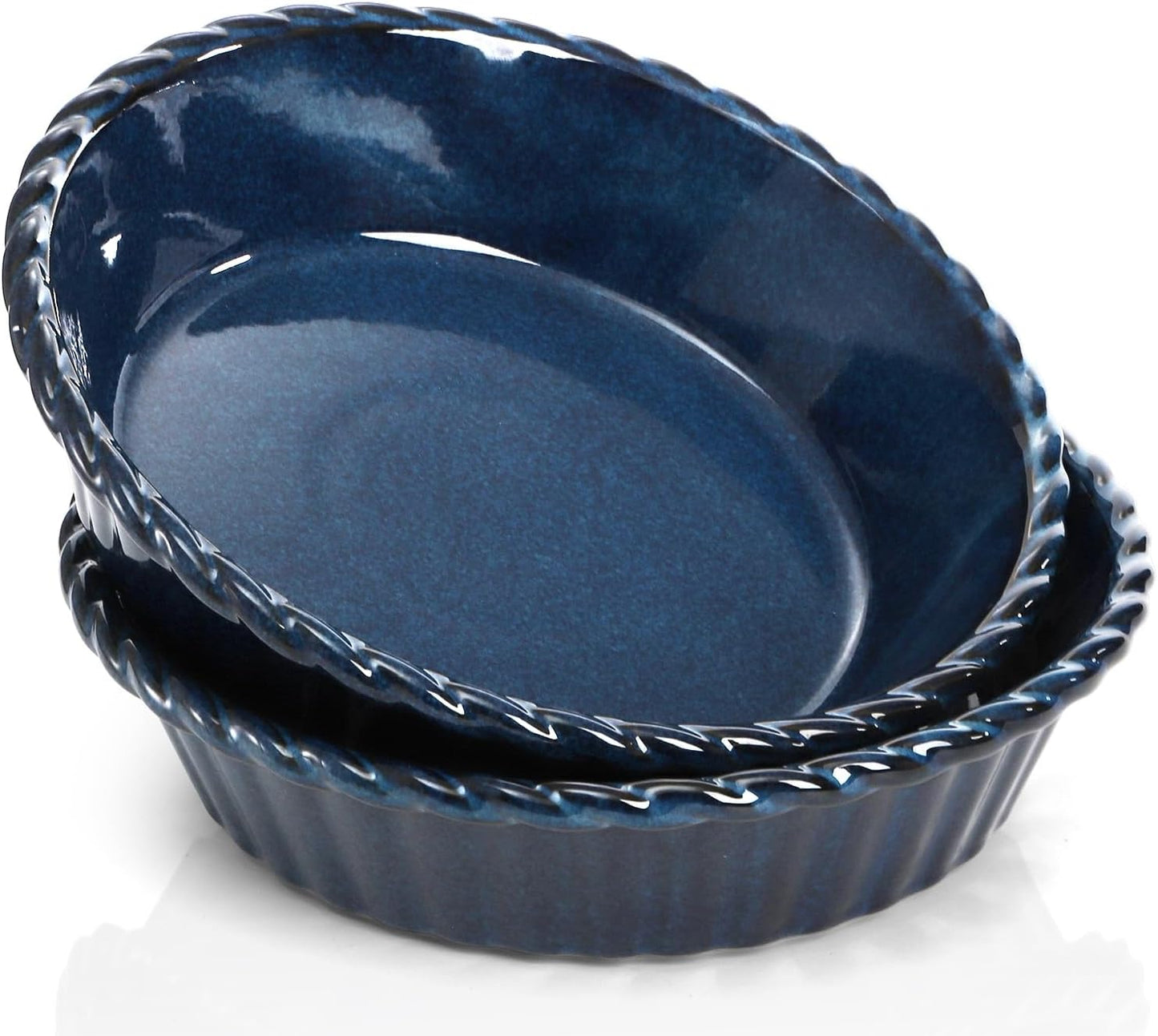 Peohud Ceramic Pie Pans - 10 Inch Deep Fluted Baking Dish | 54 Ounce for Quiche & Pies - Blue