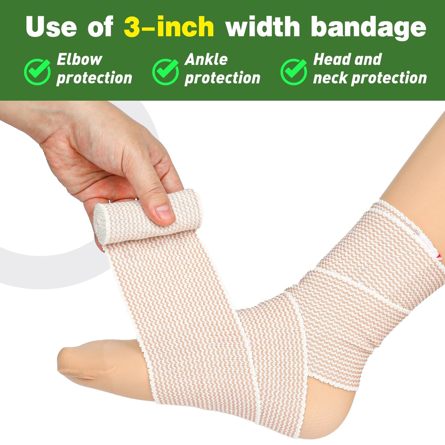 AZEN Premium 24 Pack Elastic Bandage Wrap 3 Inch, Compression Wrap Bandage for Legs, Lymphedema Wraps for Legs, Ankle, Knee, Tummy, Body