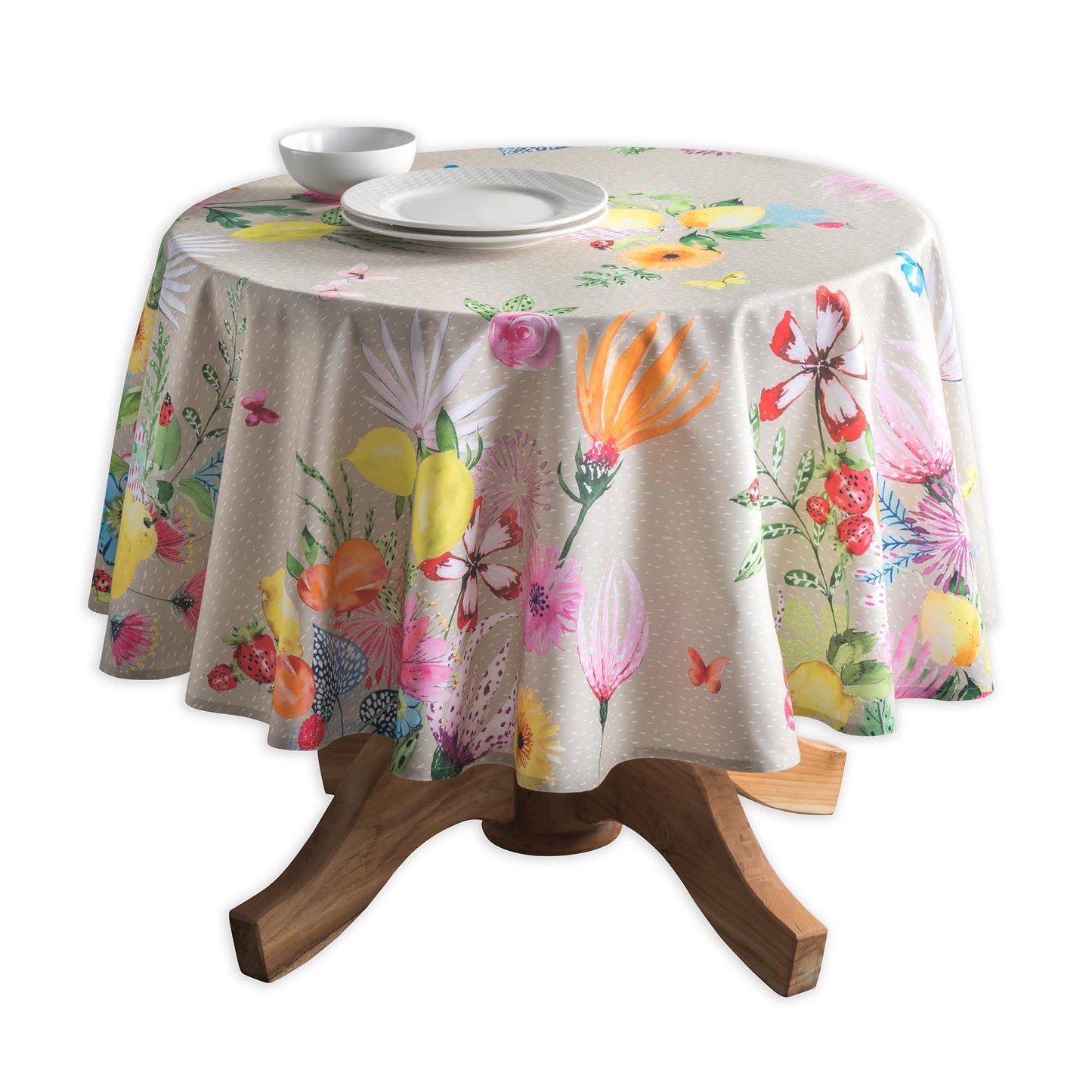 Maison d' Hermine Table Cloth Round Table 100% Cotton 69 Round Inches Tablecloth Reusable Decorative for Dining Kitchen Room Farmhouse Home Gifts for Mothers Day Spring Summer - Jardin D'Ete - Fog
