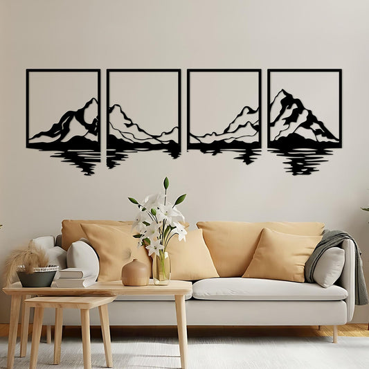 ESTART 4 Pcs Metal Mountain Wall Art, Large Mountains Wall Decor, Mountain Forest Decorative Painting Suitable For Living Room Bedroom Office Indoor And Outdoor (Mountains Rivers Large)