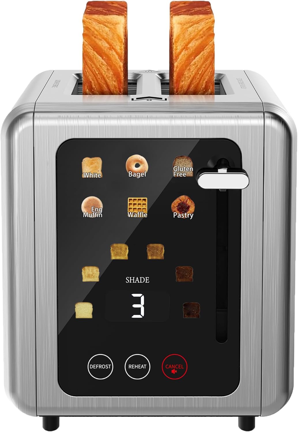 WUNLY 2-Slice Toaster - Touchscreen Control & Digital Countdown Timer - 6 Shade Settings, Titanium
