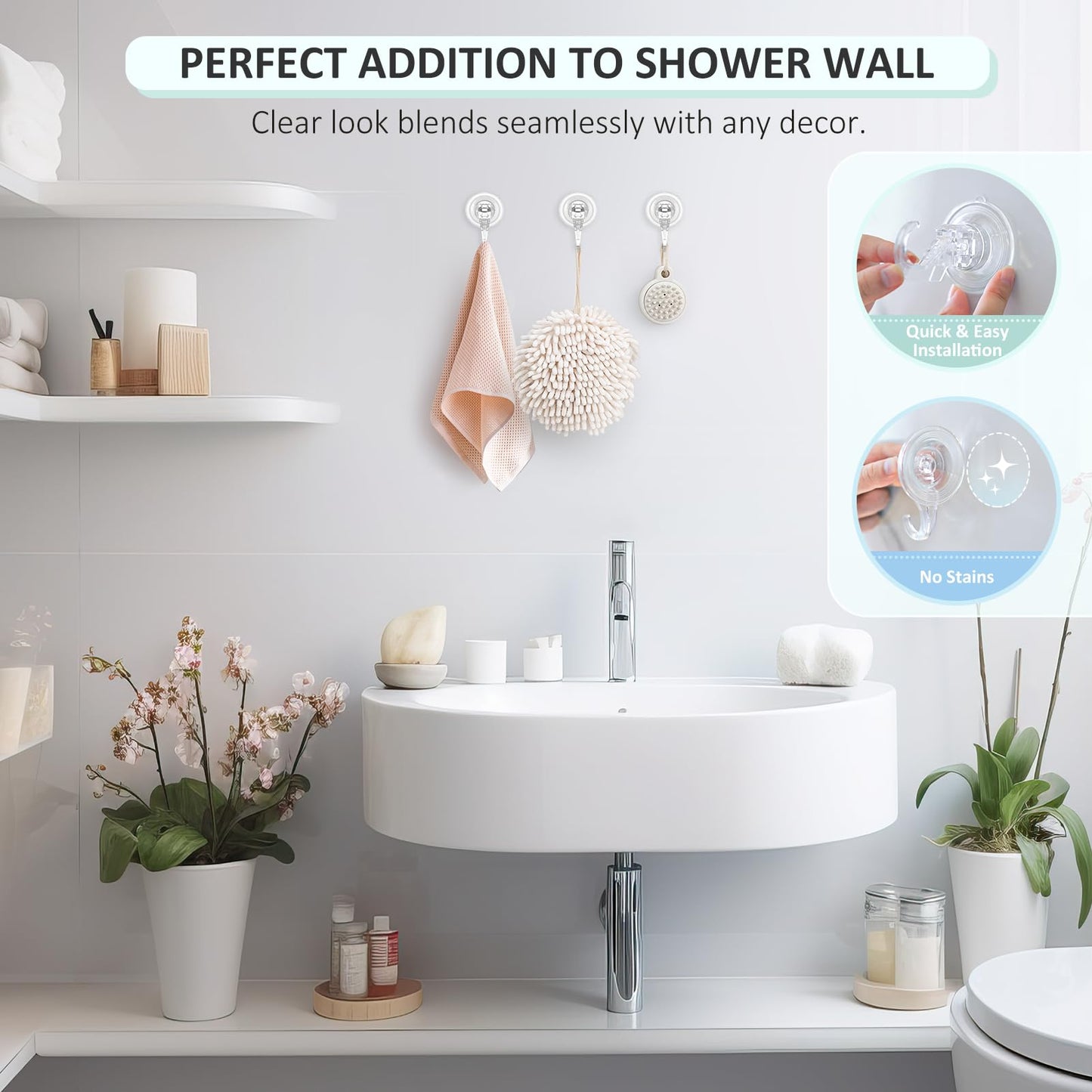 VIS'V Suction Cup Hooks, Small Shower Suction Hooks, Heavy Duty, Removable and Reusable, Clear, 2 Pcs