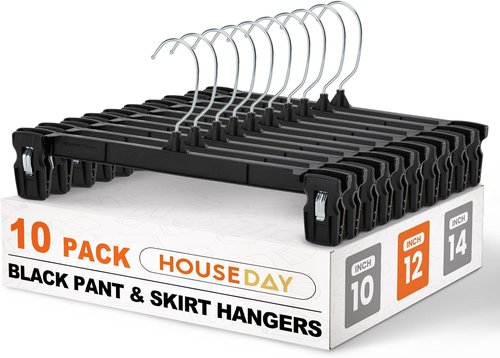 HOUSE DAY Pants Hangers - 10 Pack Non-Slip Clips for Shorts, Jeans & Slacks - Durable & Space-Saving Black - 12 Inch