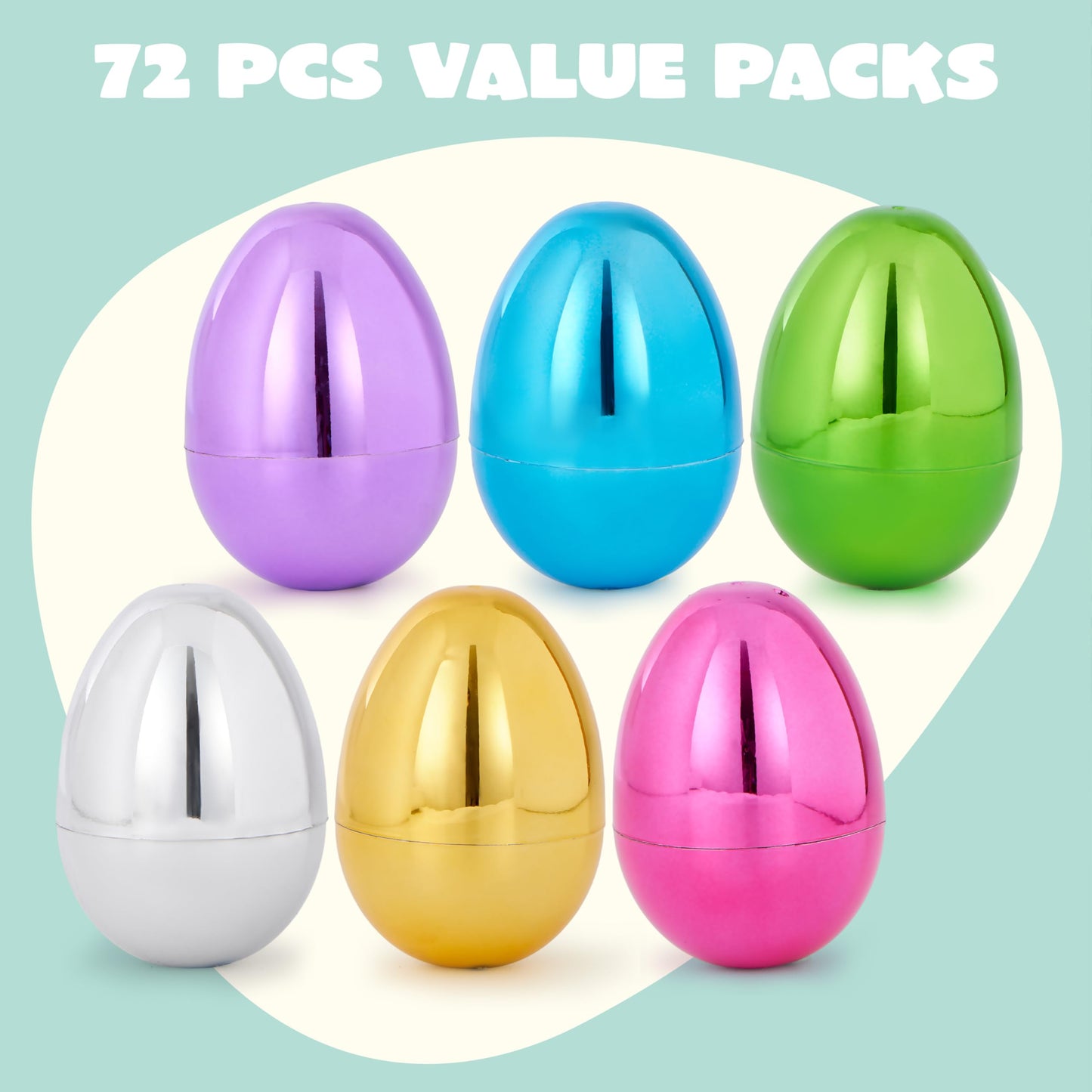 JOYIN 3.15" Metallic Easter Eggs, Shinny Plastic Eggs Colorful Bulks for Easter Hunt, Filling Treats, Easter Basket Stuffers, Classroom Prize Supplies, 72 PCS