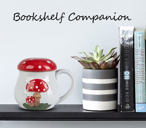 Cute Mushroom Mug With Lid - Big Ceramic Coffee & Tea Cup - Funny Gift for Women